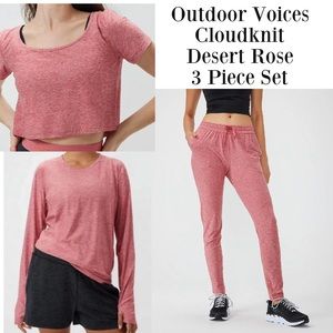 Outdoor Voices Desert Rose pink cloudknit 3 piece athleisure lounge set XS